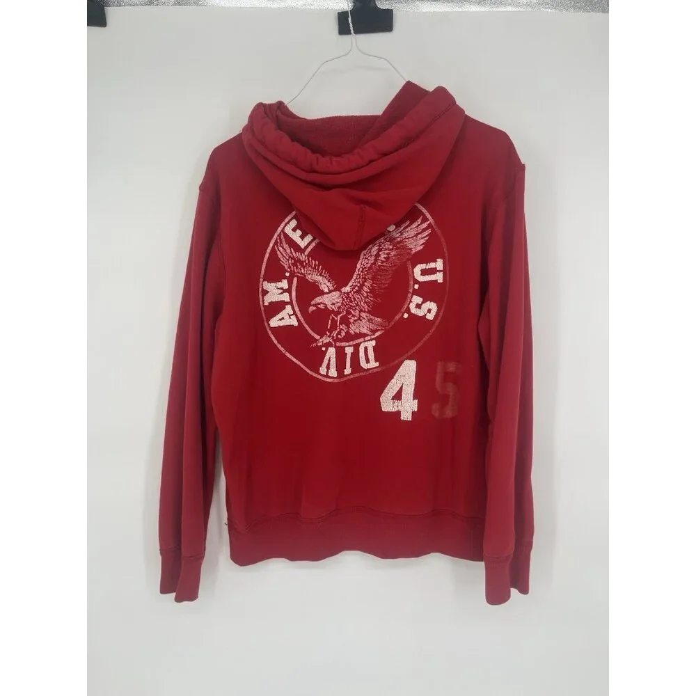 Red American Eagle 45 Pullover‎ Hoodie Mens Medium Vintage Fit